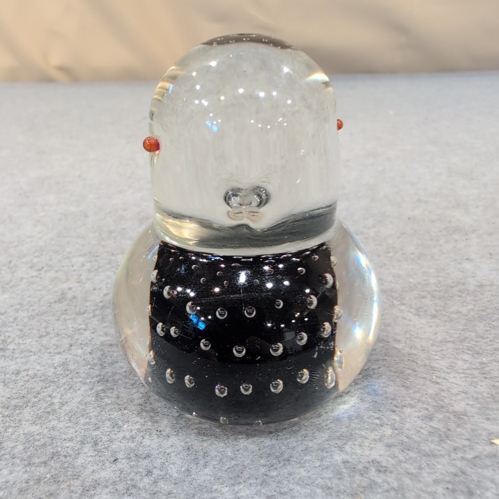 Kreiss Glass Figurine Bubble Bird‎ Paperweight Red Eyes Black Body Handcrafted